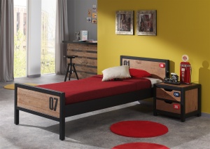 Set Mobilier Cameră Copii ALEX, 2 Piese, Pat 90x200 cm, Somieră Inclusă, Pin Masiv și Metal Negru – Vipack - Img 1