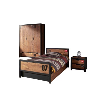 Set Mobilier Cameră Copii ALEX, 4 Piese, Pat 90x200 cm, Somieră Inclusă, Pin Masiv și Metal Negru – Vipack - Img 2