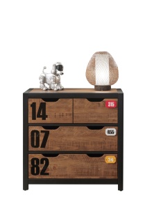 Set Mobilier Cameră Copii ALEX, 5 Piese, Pat 90x200 cm, Somieră Inclusă, Pin Masiv și Metal Negru – Vipack - Img 7