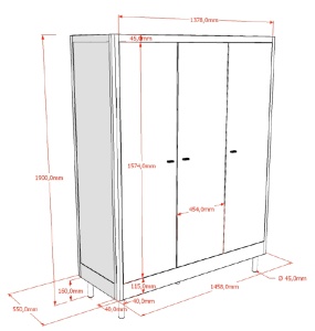 Set Mobilier Camera Copii Forrest Oak, Pat 90x200 cm cu Tăblie Textilă, Dulap cu 3 Uși și Noptieră, din Lemn de Stejar, Natur – Vipack - Img 12