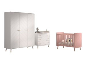Set Mobilier Complet pentru Bebeluși, 4 Piese, Roz și Alb Satinat (Pin Masiv și MDF) – Billy – Vipack - Img 2
