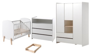 Set Mobilier Kiddy pentru Camera Bebelușului – Pătuț 60x120 cm, Comodă, Placă de Înfășat & Dulap 3 Uși – Alb – Vipack - Img 7