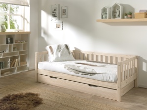 Set Pat Cabină Fritz 90x200 cm cu Sertar Suplimentar, pentru Copii, Pin Lăptos – Vipack - Img 1