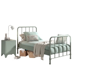 Set Pat Metalic și Noptieră, Verde Olive, 90 x 200 cm (Metal) – BRONXX – Vipack - Img 2