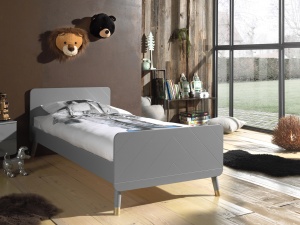 Set Pat Single și Noptieră pentru Copii, 90x200 cm, Gri (Pin Masiv și MDF) – Billy – Vipack - Img 7