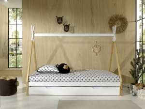 Set TIPI format în Pat copiiul înălțat fără gard (90 x 200 cm) și un sertar alb. - Img 2