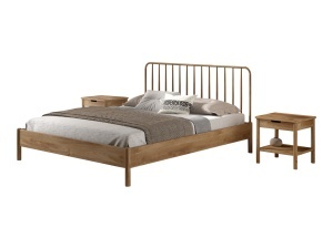 This OLIVE combination consists of a double bed (160 x 200 cm) with a slatted headboard and two bedside tables with drawer.