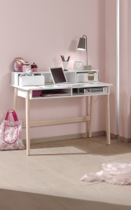 Birou Kiddy, pentru Camera Copii, cu Secțiune Superioară și Picioare din Pin Masiv, Alb – Vipack - Img 2