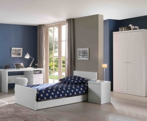 Birou pentru copii Robin alb din MDF și pin masiv cu dulap reversibil – Vipack - Img 3