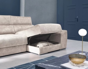 Canapea Ankor, 302 cm, șezut extensibil tip tavă, șezlong cu ladă, perne incluse, structură lemn de pin + MDF - Img 3