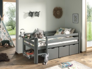 Dormitor Pino GRI 90x200 cm – Confort și ordine cu scară, 3 sertare & raft suspendat | Gama PINO - Img 2