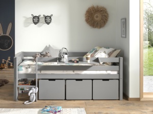 Dormitor Pino GRI 90x200 cm – Confort și ordine cu scară, 3 sertare & raft suspendat | Gama PINO - Img 8