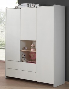 Dulap Kiddy cu 3 Uși și 2 Sertare, pentru Camera Copii, Alb – Vipack - Img 2