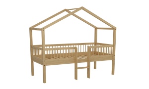 Pat Casă Înălțat Forrest Oak 90x200 cm, pentru Camera Copii, din Lemn de Stejar, Natur, cu Scară și 2 Sertare – Vipack - Img 4
