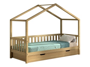 Pat Căsuță NATURE cu Protecție Integrată și Sertar, Stejar Masiv – Dallas – Vipack - Img 2