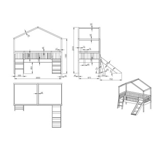 Pat Căsuță Supraetajat cu Tobogan, Alb, 90 x 200 cm, Pin Scandinavian – Dallas – Vipack - Img 3