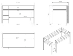 Pat copii supraînălțat Vanessa cu husă Castel Birdy pentru copii – Vipack [Dimensiuni: 208x98x114 cm] - Img 3