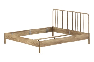 Pat dublu OLIVE, 180 x 200 cm, cu tăblie cu lamele rotunjite și aspect lemn de stejar, design modern, fără somieră inclusă, cu noptieră cu două rafturi deschise – Vipack - Img 3
