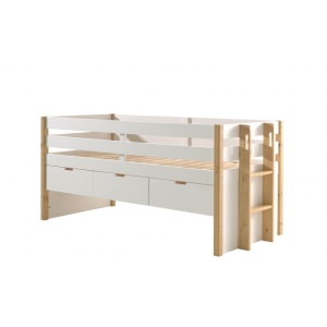 Pat pentru copii MARGRIT, 90 x 200 cm, alb cu tonuri naturale, cu 3 sertare pentru depozitare – Vipack - Img 2