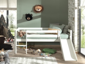 Pat Pino pentru copii cu tobogan, alb, 90x200 cm, înălțime 85 cm – Vipack - Img 3