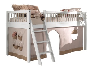 Pat Semi-Înălțat Forrest Beech pentru Camera Copii, 90x200 cm, cu Set Textil Inclus, din Lemn Masiv de Fag, Alb – Vipack - Img 4