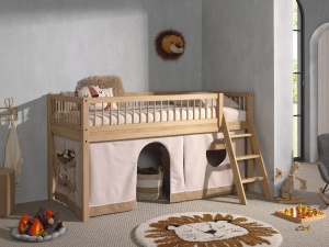 Pat Semi-Înălțat Forrest Oak pentru Camera Copii, 90x200 cm, cu Set Textil Inclus, din Lemn Masiv de Stejar, Natur – Vipack - Img 3