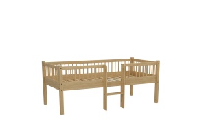 Pat Semi-Înălțat (Mid Sleeper) Forrest Oak 90x200 cm, pentru Camera Copii, din Lemn de Stejar, Natur, cu Scară și 2 Sertare – Vipack - Img 4