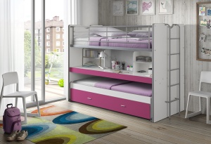 Pat supraetajat copii 90×200 cm fucsia cu birou și sertar – Economisește spațiu, stimulează joaca – Gama Bonny – Vipack - Img 2