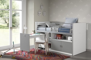 Pat Supraetajat cu Birou Extensibil și Spații de Depozitare, Gri (Metal și PAL) – Bonny – Vipack - Img 1