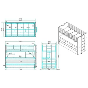 Pat Supraetajat cu Pat Suplimentar și Birou Extensibil, Alb, 90 x 200 cm (Metal și PAL) – Bonny – Vipack - Img 2