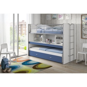 Pat Supraetajat cu Pat Suplimentar și Birou Extensibil, Albastru, 90 x 200 cm (Metal și PAL) – Bonny – Vipack