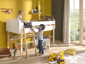 Pat Supraetajat Kiddy (Mid Sleeper) 90x200 cm, pentru Camera Copii, Alb – Vipack - Img 1