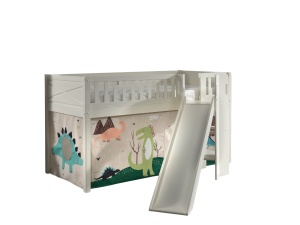 Pat supraetajat SCOTT cu tobogan, alb, 90x200 cm + Cort de joacă DINO – Vipack - Img 2