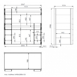 Pat supraetajat triplu pentru copii SCOTT, alb, 90 x 200 cm, din pin scandinav masiv, cu 3 spații de dormit – Vipack - Img 4