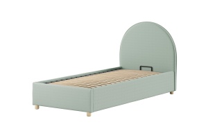 Pat tapițat pentru copii MOON, 90 x 200 cm, verde, cu țesătură bouclé și spațiu de depozitare – Vipack - Img 2
