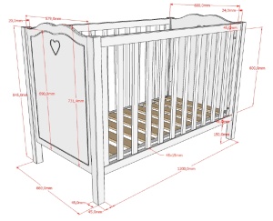 Pătuț Bebeluși AMORI, 60x120 cm, Alb (Pin Masiv și MDF), Design Romantic – Vipack - Img 3
