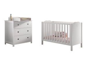 Set 2 Piese Mobilier Cameră Bebeluși AMORI, Alb (Pin Masiv și MDF), Design Romantic – Vipack - Img 2