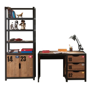 Set Birou și Bibliotecă Copii ALEX, Pin Masiv, Design Industrial – Vipack - Img 2