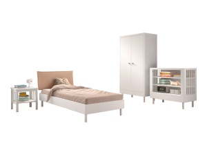 Set Complet Mobilier Camera Copii Forrest Beech, Pat 90x200 cm, Dulap cu 2 Uși, Noptieră și Masă de Înfășat, din Lemn Masiv de Fag, Alb – Vipack - Img 6