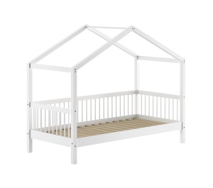 Set Complet: Pat Căsuță Forrest Beech pentru Camera Copii, 90x200 cm, cu Sertar Pat, Barieră de Siguranță Suplimentară și Set Textil, din Lemn Masiv de Fag, Alb – Vipack - Img 8