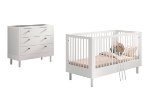 Set Mobilier Cameră Bebelus Forrest Beech, din Lemn Masiv de Fag, Alb: Pătuț Convertibil (70x140 cm) și Comodă cu 3 Sertare – Vipack - Img 6