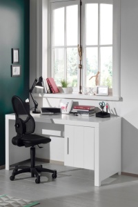 Set Mobilier Cameră Copii ERIK: Pat 90x200 cm, Dulap 2 Uși, Birou, Noptieră și Sertar, Alb – Vipack - Img 4
