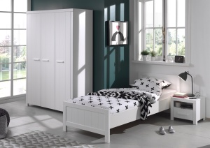 Set Mobilier Cameră Copii ERIK: Pat 90x200 cm, Dulap cu 3 Uși și Noptieră, Alb – Vipack