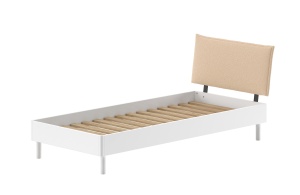 Set Mobilier Camera Copii Forrest Beech, Pat 90x200 cm cu Tăblie Textilă, Noptieră și Birou, din Lemn Masiv de Fag, Alb – Vipack - Img 5