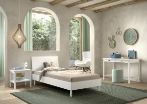 Set Mobilier Camera Copii Forrest Beech, Pat 90x200 cm, Noptieră și Birou, din Lemn de Fag Lăcuit Alb – Vipack - Img 1
