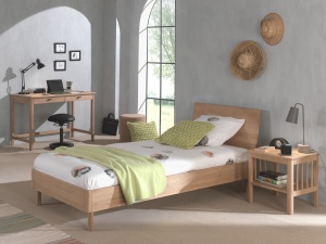 Set Mobilier Camera Copii Forrest Oak, Pat 90x200 cm, Noptieră și Birou, din Lemn de Stejar, Natur – Vipack - Img 1