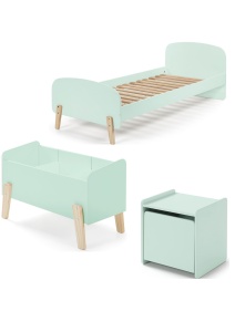 Set Mobilier Kiddy pentru Camera Copii – Pat 90x200 cm, Noptieră & Cutie Jucării – Verde Mentă – Vipack - Img 4