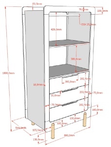 Set mobilier pentru copii mici SMILE, alb, pat 70 x 140 cm cu balustradă de protecție și dulap cu baretă pentru haine și 3 sertare – Vipack - Img 8