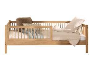 Set Pat Cabină Forrest Oak pentru Camera Copii, 90x200 cm, cu Barieră de Siguranță, din Lemn Masiv de Stejar, Natur – Vipack - Img 5