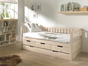 Set Pat Cabină Fritz 90x200 cm cu Sertare, pentru Copii, Pin Lăptos – Vipack - Img 1